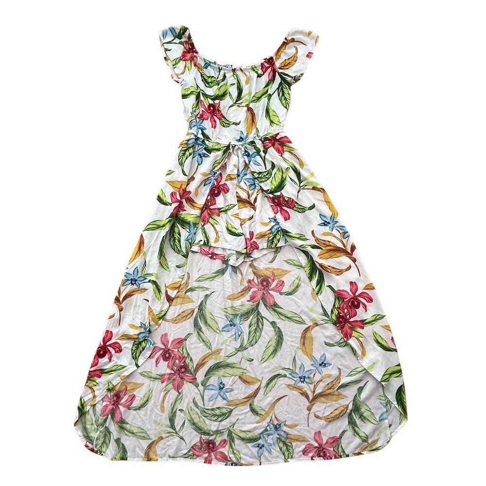 Love J Maxi Dress Womens Size M White Tropical Floral Tie Waist Flutter